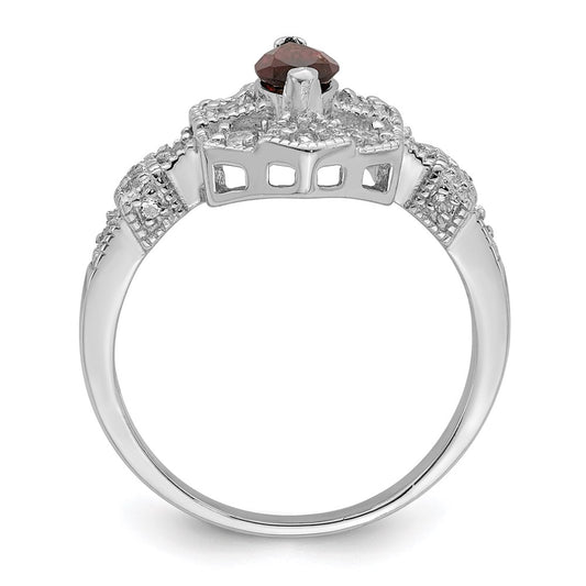 Shop Stylish Rhodium-Plated Sterling Silver Dark Red Marquise CZ Ring - Affordable Elegance