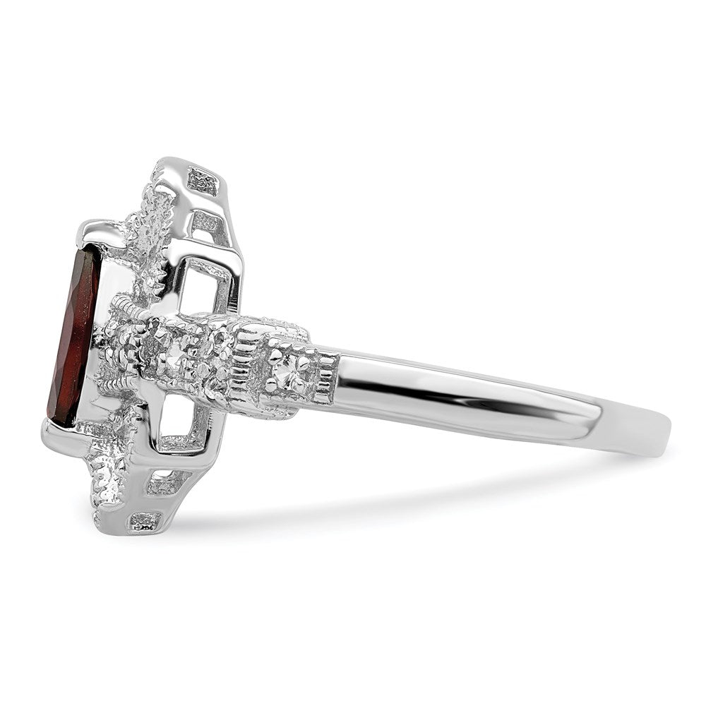 Shop Stylish Rhodium-Plated Sterling Silver Dark Red Marquise CZ Ring - Affordable Elegance