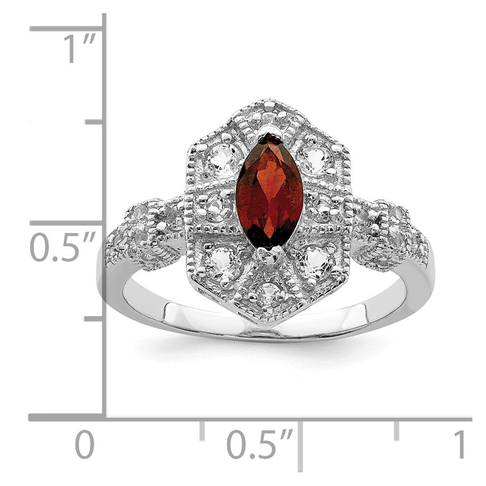 Shop Stylish Rhodium-Plated Sterling Silver Dark Red Marquise CZ Ring - Affordable Elegance
