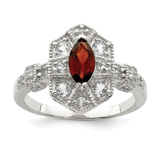 Shop Stylish Rhodium-Plated Sterling Silver Dark Red Marquise CZ Ring - Affordable Elegance