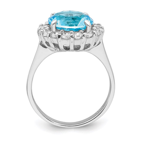 Rhodium-Plated Sterling Silver Ring - Blue Clear CZ - Style GR1-1008467