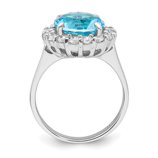 Shop Stylish Rhodium-Plated Sterling Silver Ring with Blue & Clear Zirconia