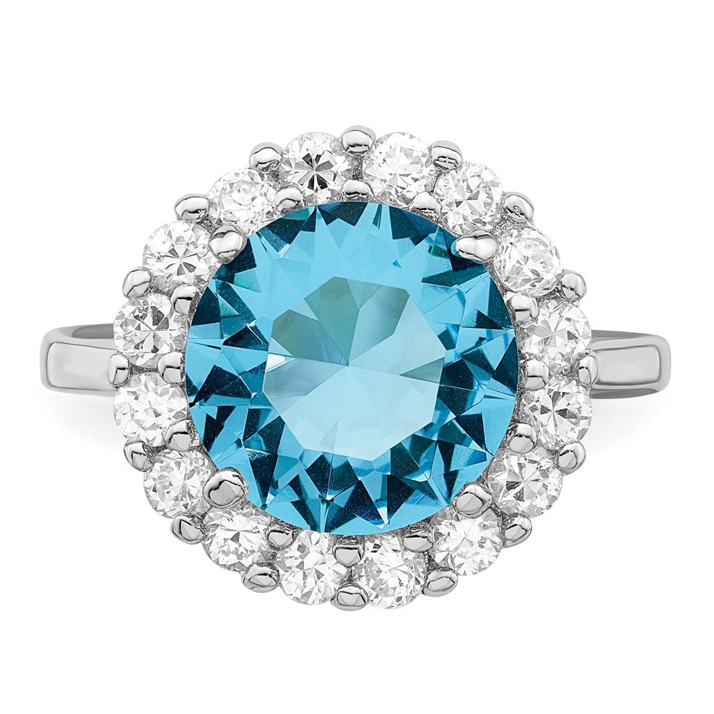 Shop Stylish Rhodium-Plated Sterling Silver Ring with Blue & Clear Zirconia