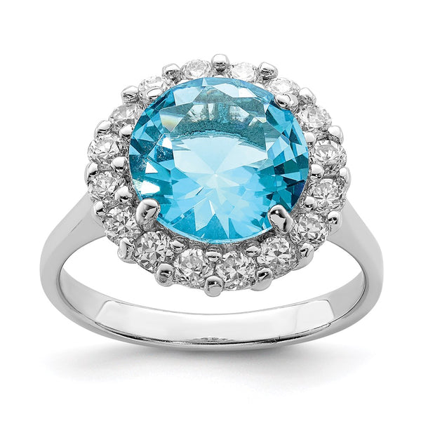 Rhodium-Plated Sterling Silver Ring - Blue Clear CZ - Style GR1-1008467
