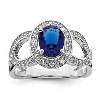 Shop Stylish Rhodium-Plated Sterling Silver Ring, Dark Blue Glass, Cubic Zirconia