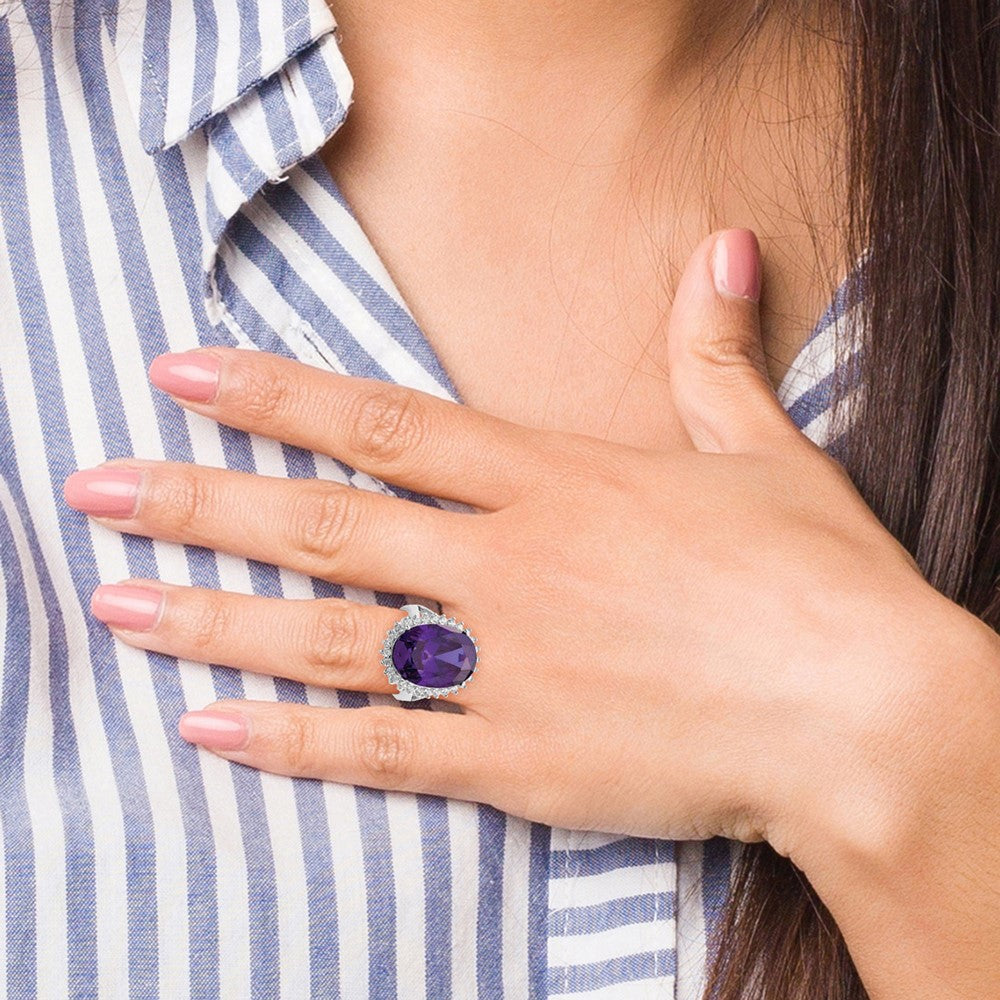 Shop Stylish Rhodium-Plated Sterling Silver Ring with CZ, Affordable Luxury!