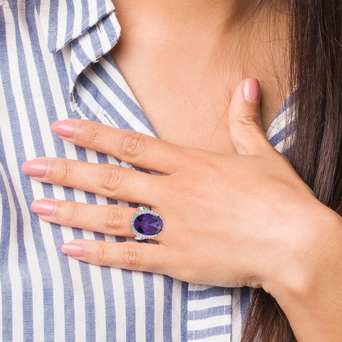 Shop Stylish Rhodium-Plated Sterling Silver Ring with CZ, Affordable Luxury!-6