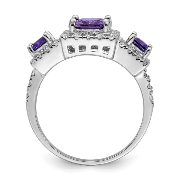 Rhodium-Plated Sterling Silver Purple Square CZ Ring