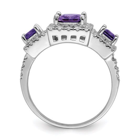 Shop Exclusive Rhodium-Plated Sterling Silver Purple Square CZ Ring - Stylish!