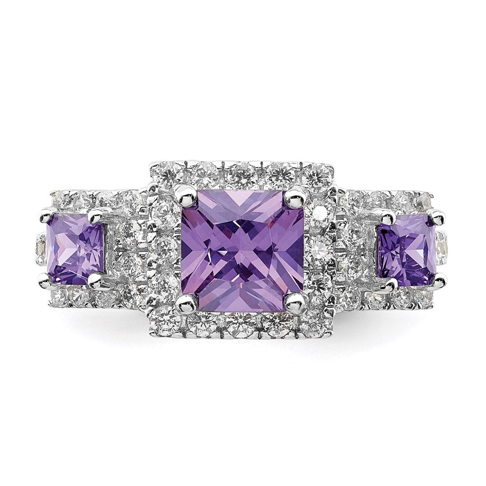Buy Stylish Rhodium-Plated Sterling Silver Purple Square CZ Ring - 14K Value
