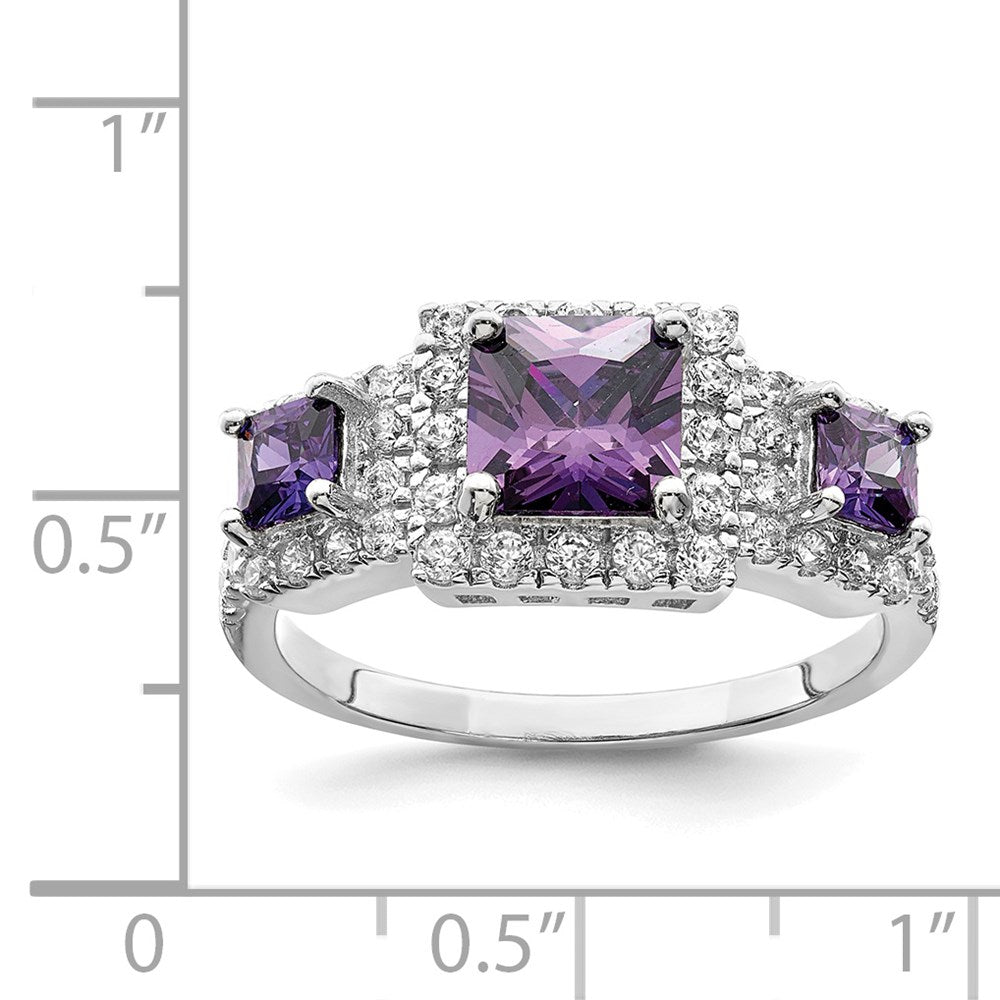 Exclusive Rhodium-Plated Sterling Silver Purple CZ Ring | Stylish Design