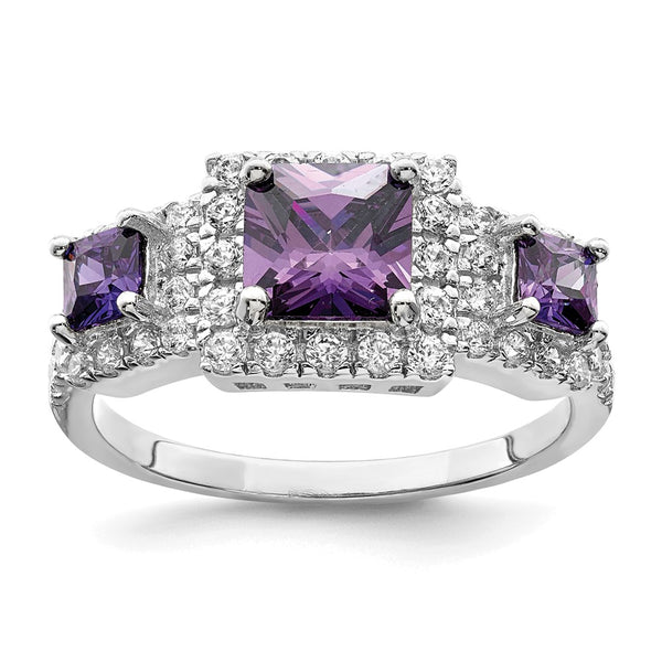 Rhodium-Plated Sterling Silver Purple Square CZ Ring