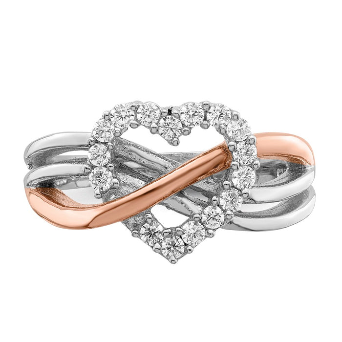 High-Quality Polished CZ Heart Ring in Sterling Silver & Vermeil - Stylish Value!-4