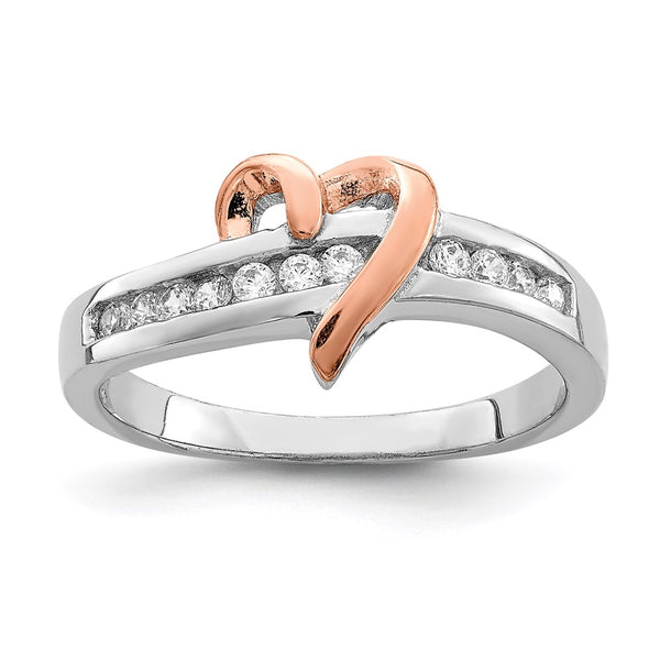 Polished Heart CZ Ring in .85mm Rhodium-Plated Sterling Silver