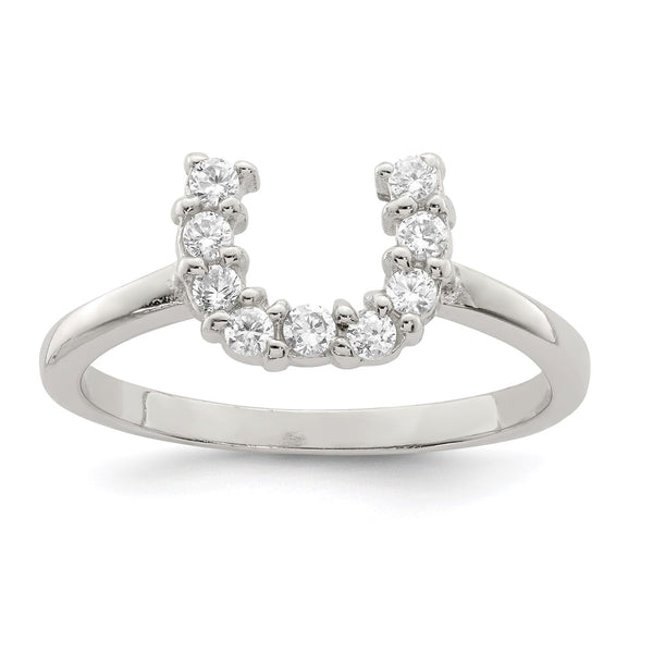 Polished U-Shaped CZ Ring in Rhodium-Plated Silver