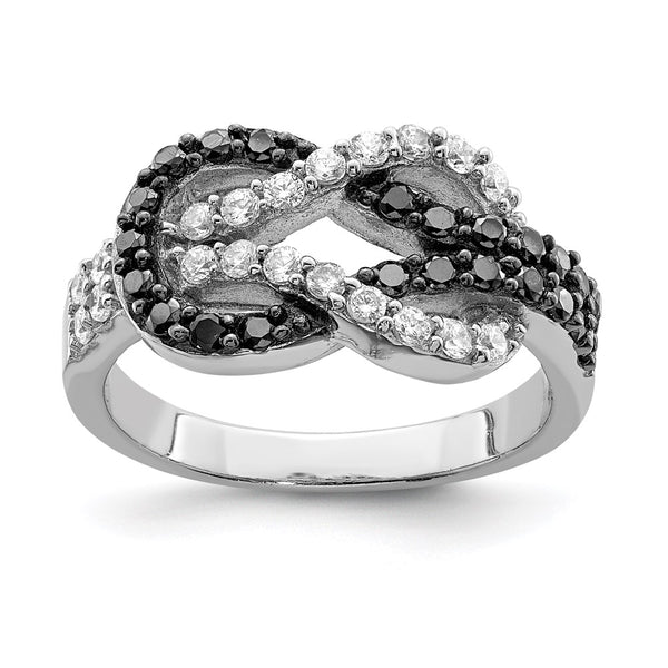 Sterling Silver Love Knot Ring, Rhodium-Plated, CZ