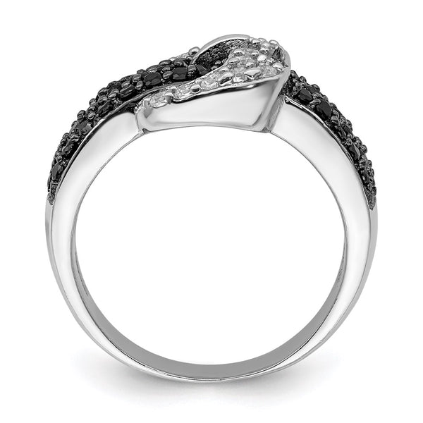 Rhodium-Plated Sterling Silver Buckle Ring, CZ Accents