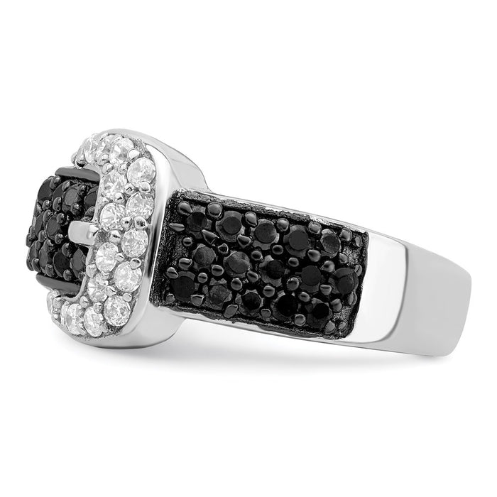Buy Stylish Rhodium-Plated Sterling Silver Buckle Ring, CZ Accents, Affordable-3