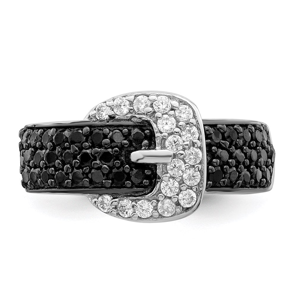 Buy Stylish Rhodium-Plated Sterling Silver Buckle Ring, CZ Accents, Affordable