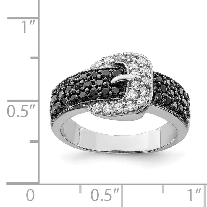 Buy Stylish Rhodium-Plated Sterling Silver Buckle Ring, CZ Accents, Affordable-4