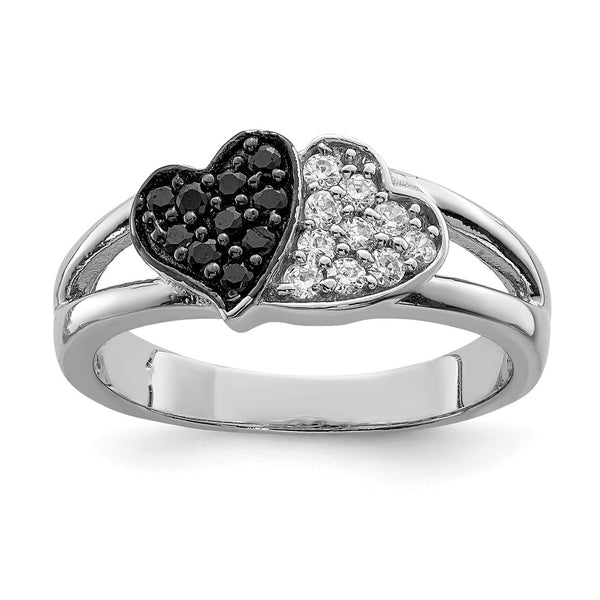 Sterling Silver Heart Ring, Rhodium-Plated, CZ
