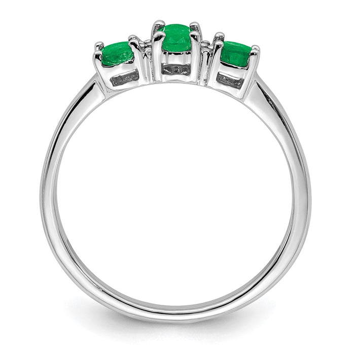 Buy Exclusive Rhodium-Plated Sterling Silver Three-Stone Ring: Emerald & Diamond Luxury Value-2
