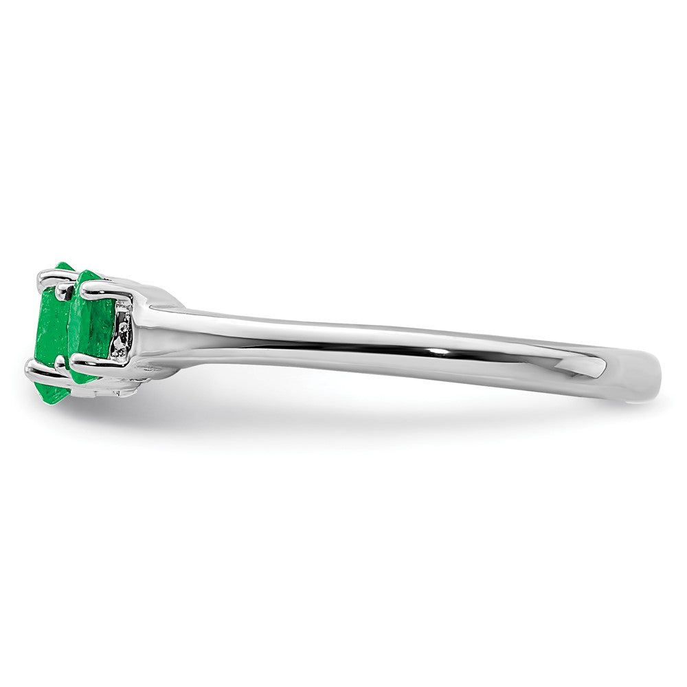 Buy Exclusive Rhodium-Plated Sterling Silver Three-Stone Ring: Emerald & Diamond Luxury Value