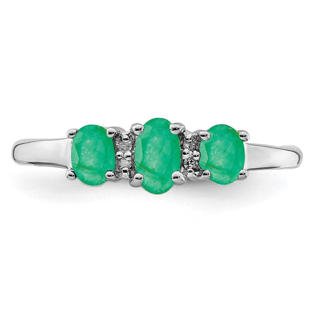 Buy Exclusive Rhodium-Plated Sterling Silver Three-Stone Ring: Emerald & Diamond Luxury Value