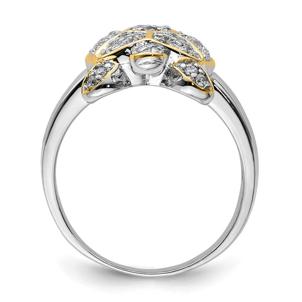 Rhodium-Plated Sterling Silver Turtle Ring - CZ Accents