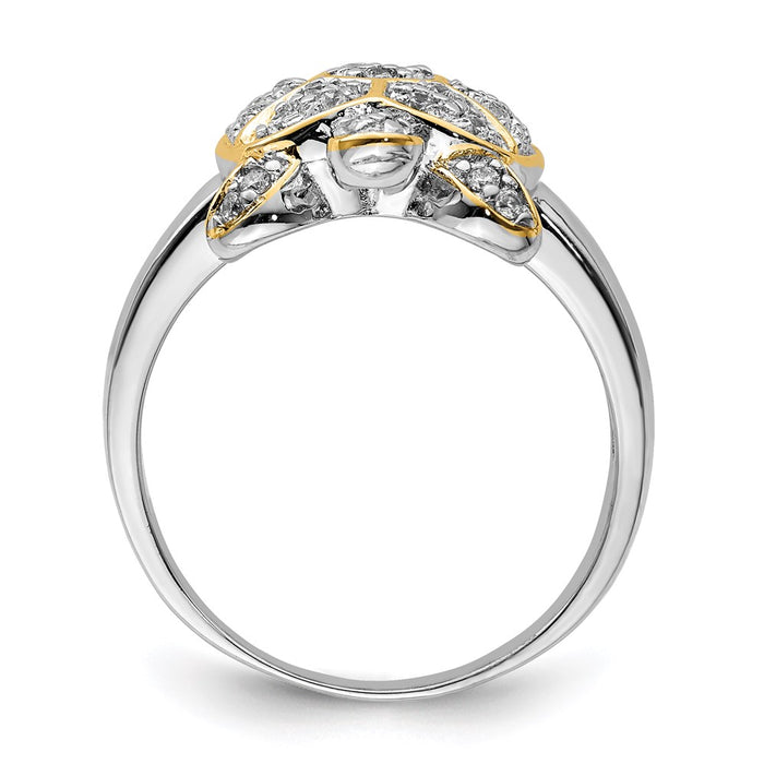 High-Quality Rhodium-Plated Sterling Silver Turtle Ring | Stylish CZ Accents-2