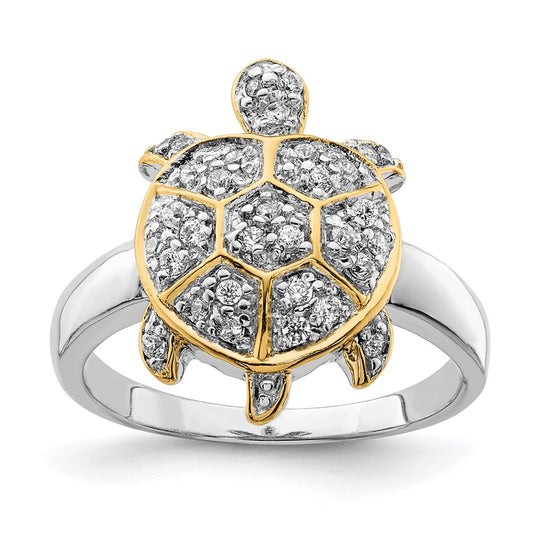 High-Quality Rhodium-Plated Sterling Silver Turtle Ring | Stylish CZ Accents