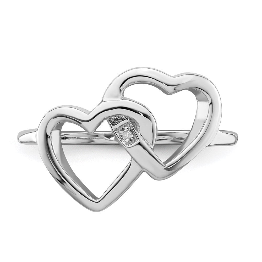 Buy Stylish Rhodium-Plated Sterling Silver Heart Ring with Diamond Accents