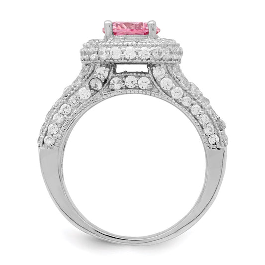 Shop Stylish Rhodium-Plated Sterling Silver Round Ring with CZ Stones