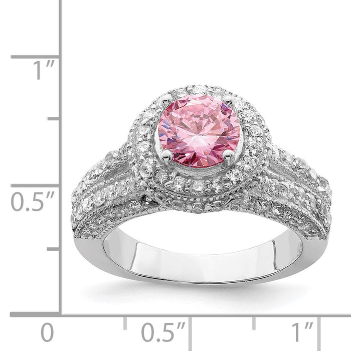 Shop Stylish Rhodium-Plated Sterling Silver Round Ring with CZ Stones-3