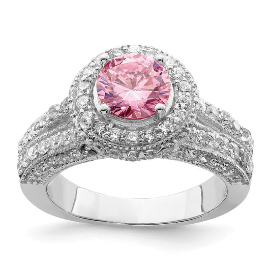 Shop Stylish Rhodium-Plated Sterling Silver Round Ring with CZ Stones