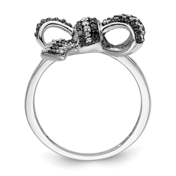 Rhodium-Plated Sterling Silver Bow Ring with Black & White Diamonds