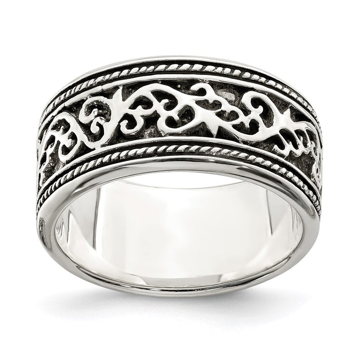 Shop Stylish Antiqued Sterling Silver Ring Band - 14K Gold Accents, Affordable Price-1