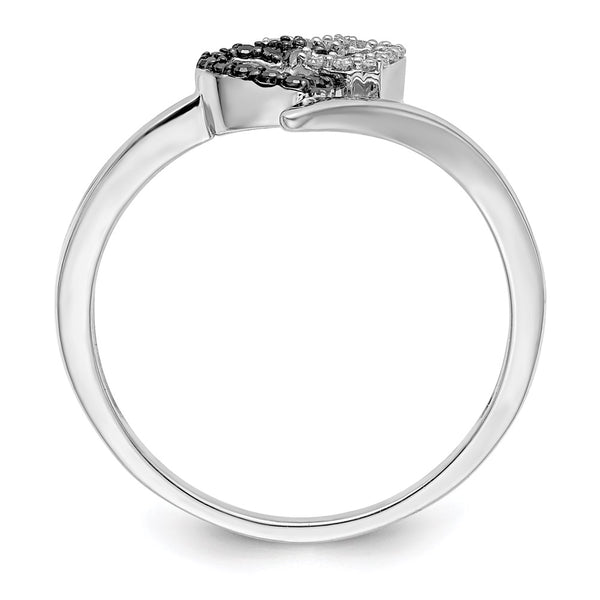 Sterling Silver Double Heart Ring - 14K Rhodium-Plated Diamonds