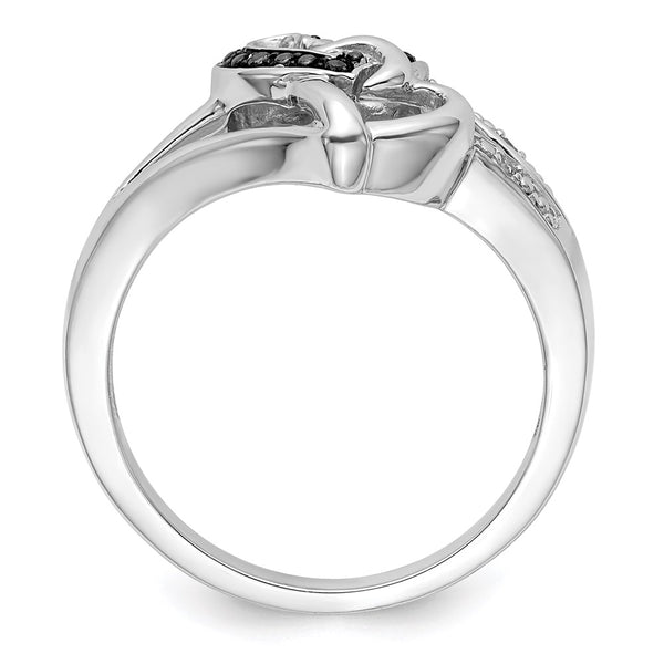 Rhodium-Plated Sterling Silver Heart Ring with Black & White Diamonds