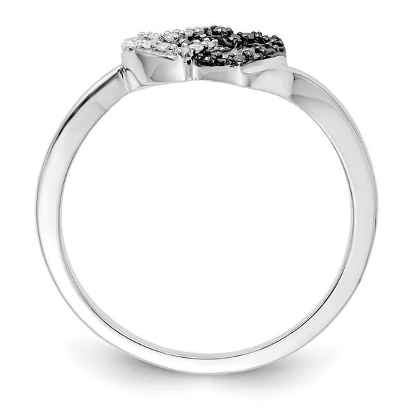 Shop Stylish Sterling Silver Double Heart Ring with Black & White Diamonds - 14K Gold Rhodium-Plated, Affordable Luxury!