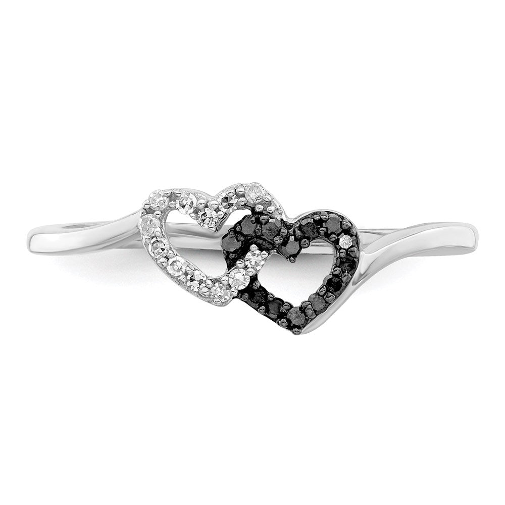 Buy Exclusive Sterling Silver Double Heart Ring, 0.25ct Black & White Diamonds
