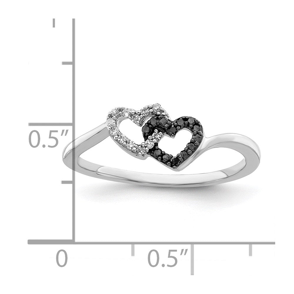 Buy Exclusive Sterling Silver Double Heart Ring, 0.25ct Black & White Diamonds
