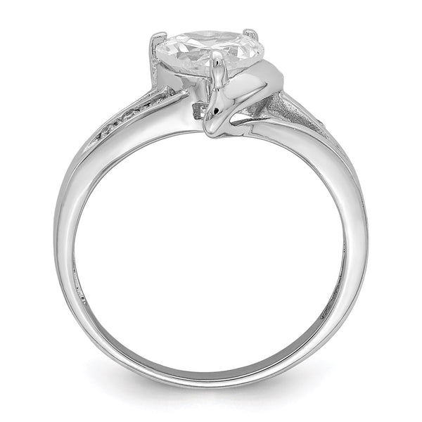 Rhodium-Plated Sterling Silver Heart Ring with CZ