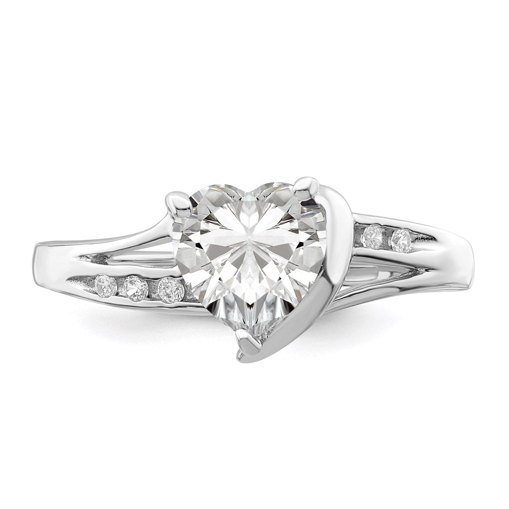 Buy High-Quality Rhodium-Plated Sterling Silver Heart Ring with CZ - Stylish Value!