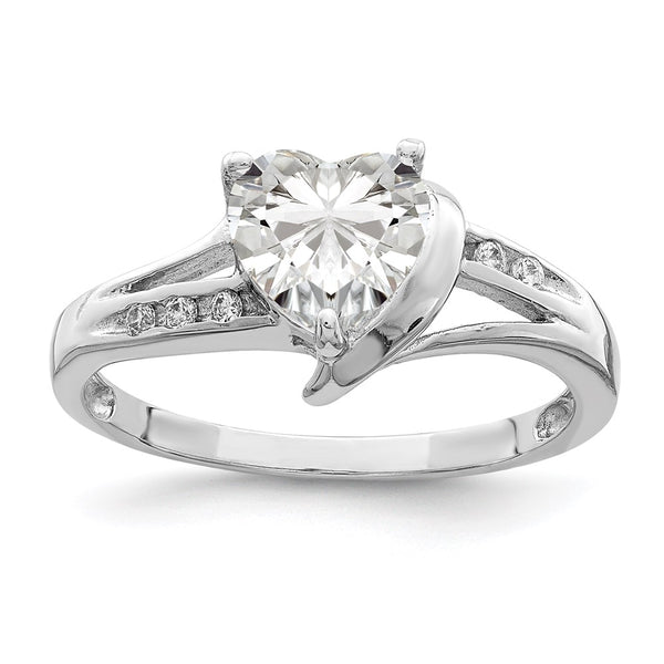 Rhodium-Plated Sterling Silver Heart Ring with CZ