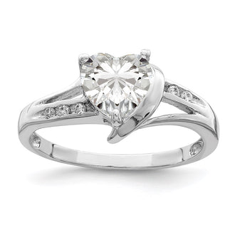 Buy High-Quality Rhodium-Plated Sterling Silver Heart Ring with CZ - Stylish Value!