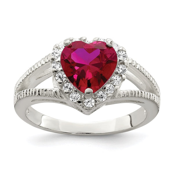 Sterling Silver Heart Ring with Red CZ Gemstone