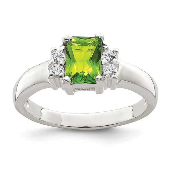 Sterling Silver Lime Green & White Cubic Zirconia Ring - 14mm