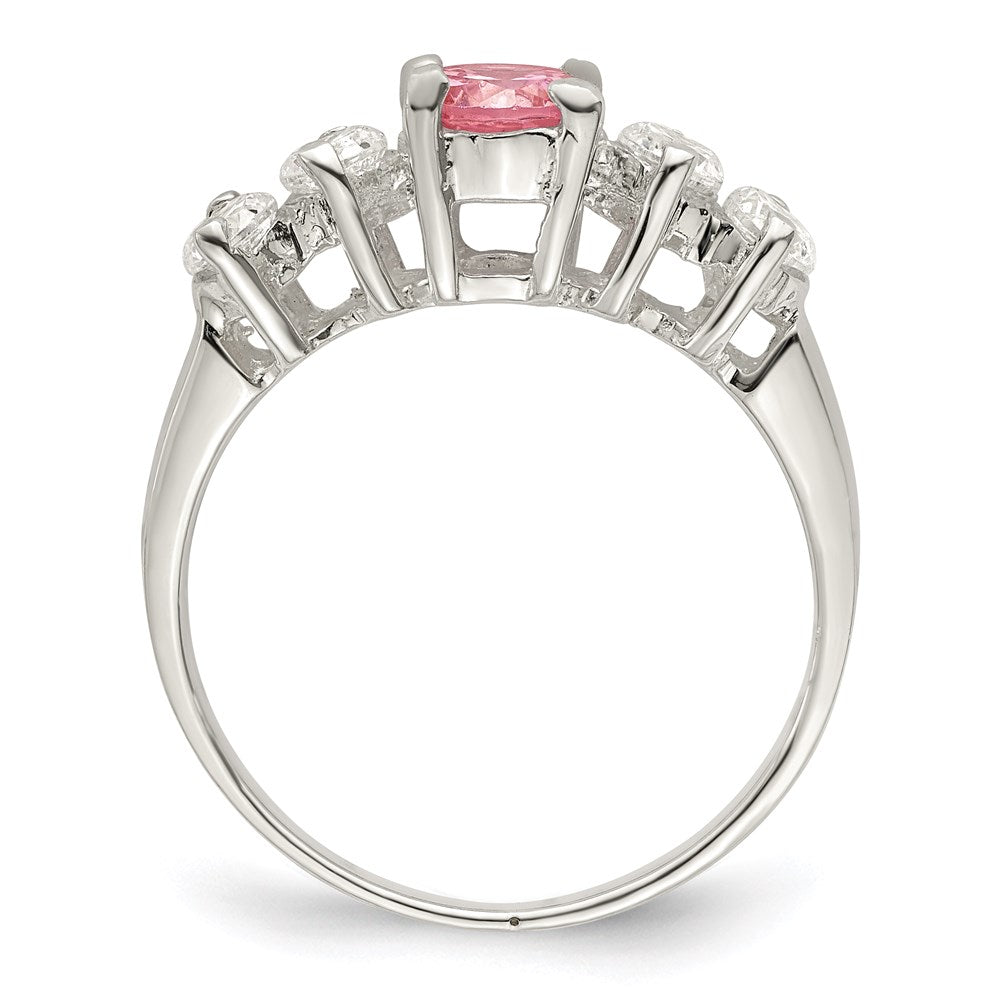 High-Quality Sterling Silver Pink Round CZ Ring with Side Stones - Stylish Value!