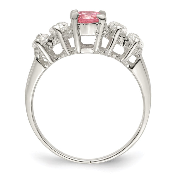 Sterling Silver Pink Round CZ Ring with Side Stones